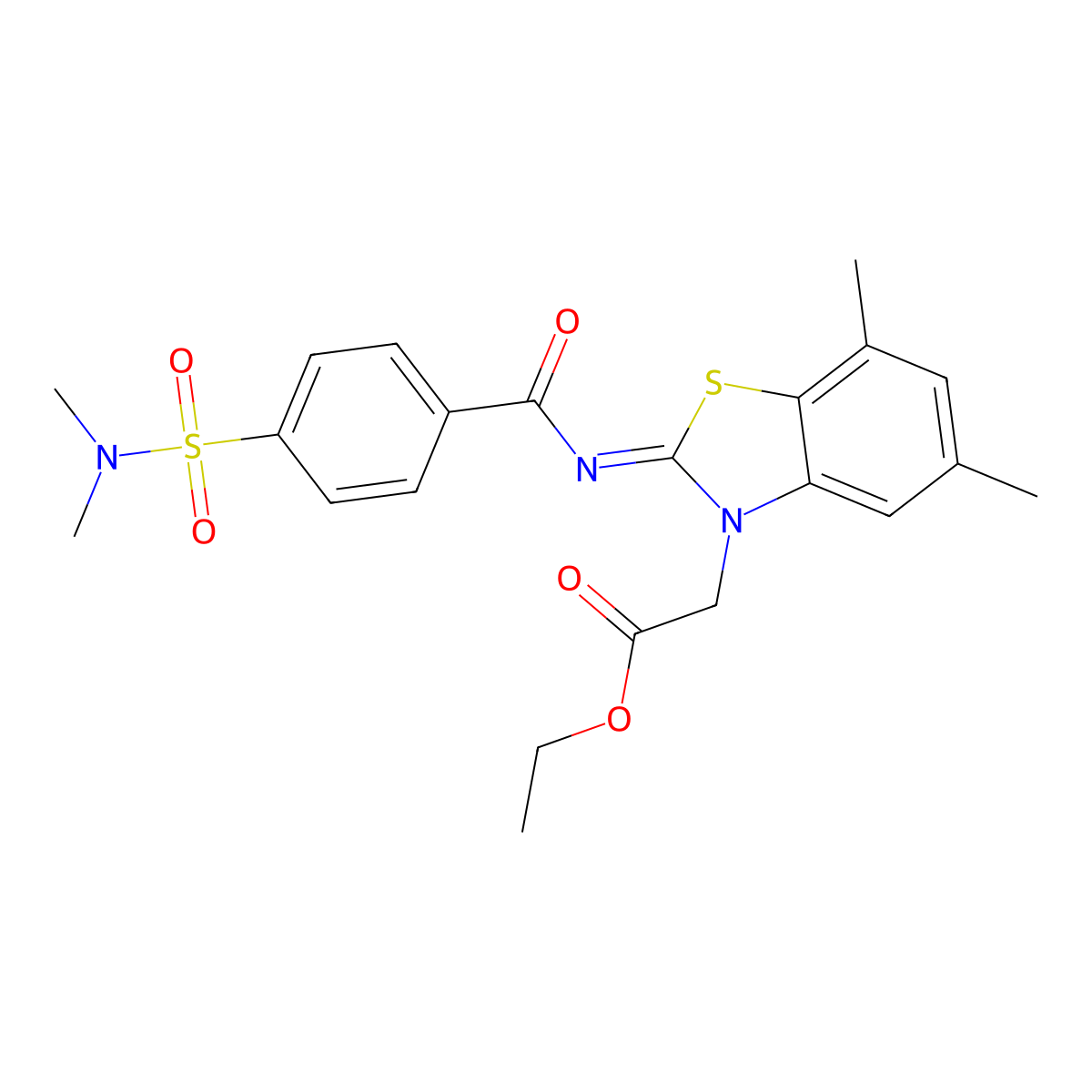 (Z)-ethyl 2-(2-((4-(N,N-dimethylsulfamoyl)benzoyl)imino)-5,7-dimethylbenzo[d]thiazol-3(2H)-yl)acetate molecular structure, CAS 1321738-13-9