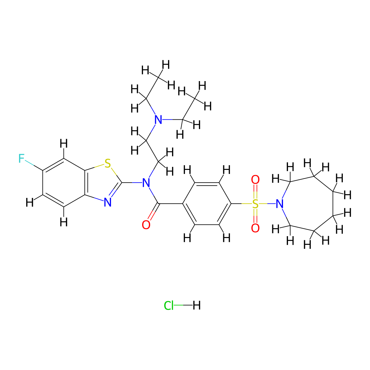 4-(azepan-1-ylsulfonyl)-N-(2-(diethylamino)ethyl)-N-(6-fluorobenzo[d]thiazol-2-yl)benzamide hydrochloride molecular structure, CAS 1321738-79-7