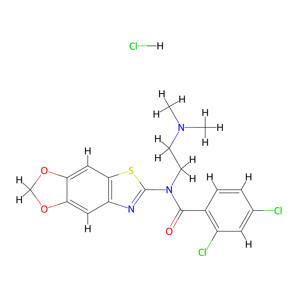 2,4-dichloro-N-[2-(dimethylamino)ethyl]-N-{4,6-dioxa-10-thia-12-azatricyclo[7.3.0.0^{3,7}]dodeca-1(9),2,7,11-tetraen-11-yl}benzamide hydrochloride molecular structure, CAS 1321742-72-6