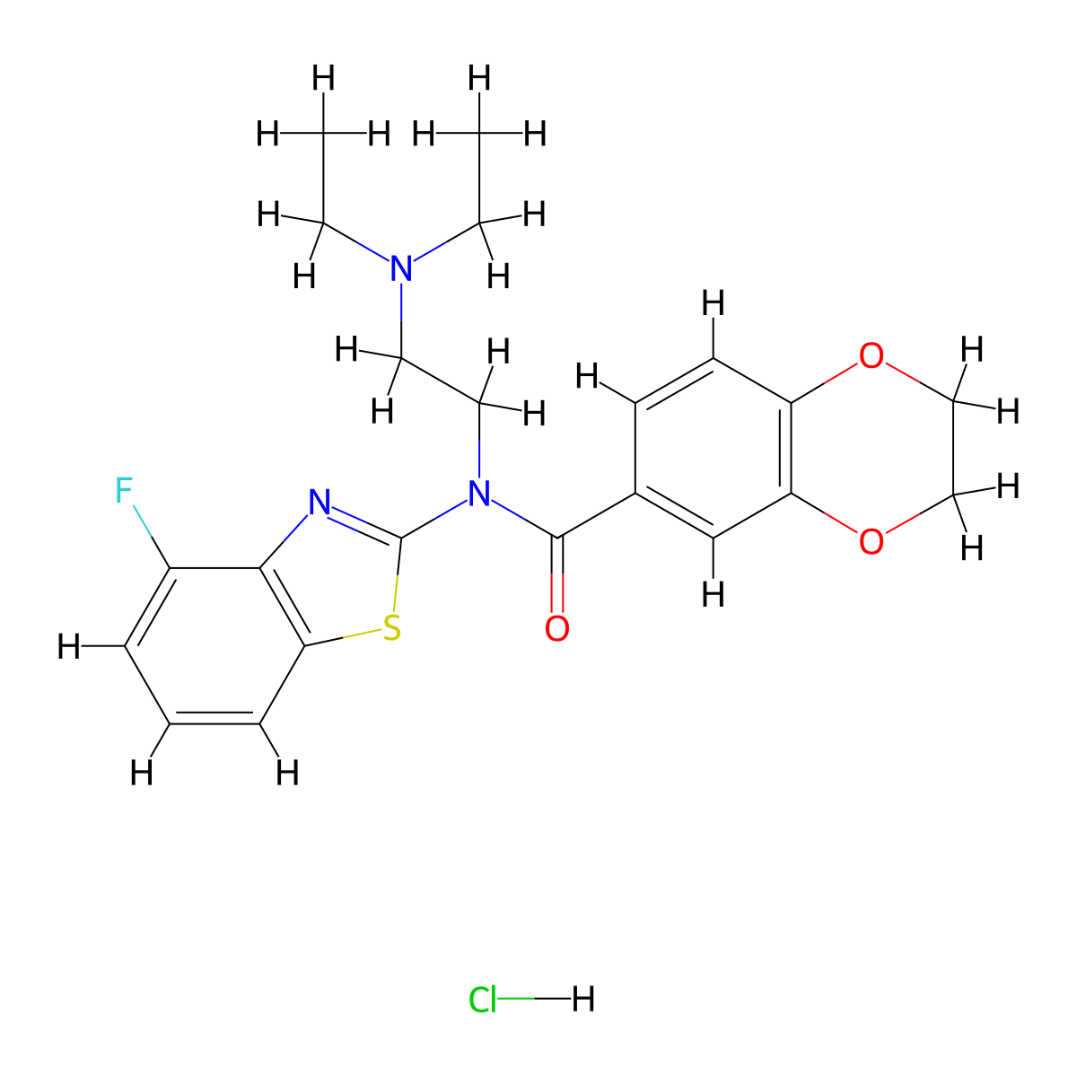 N-(2-(diethylamino)ethyl)-N-(4-fluorobenzo[d]thiazol-2-yl)-2,3-dihydrobenzo[b][1,4]dioxine-6-carboxamide hydrochloride molecular structure, CAS 1321743-89-8