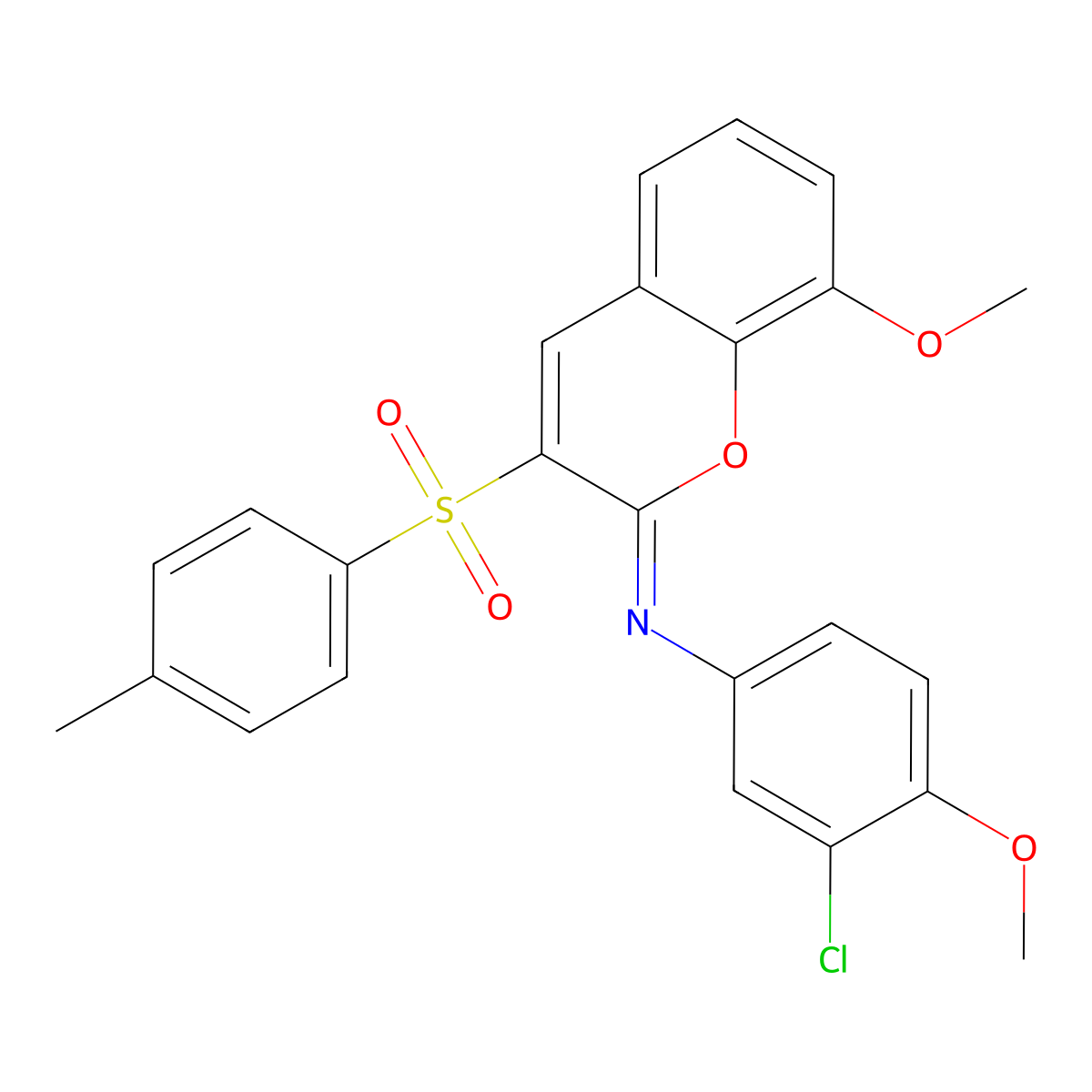 N-(3-chloro-4-methoxyphenyl)-8-methoxy-3-(4-methylphenyl)sulfonylchromen-2-imine molecular structure, CAS 1321746-28-4