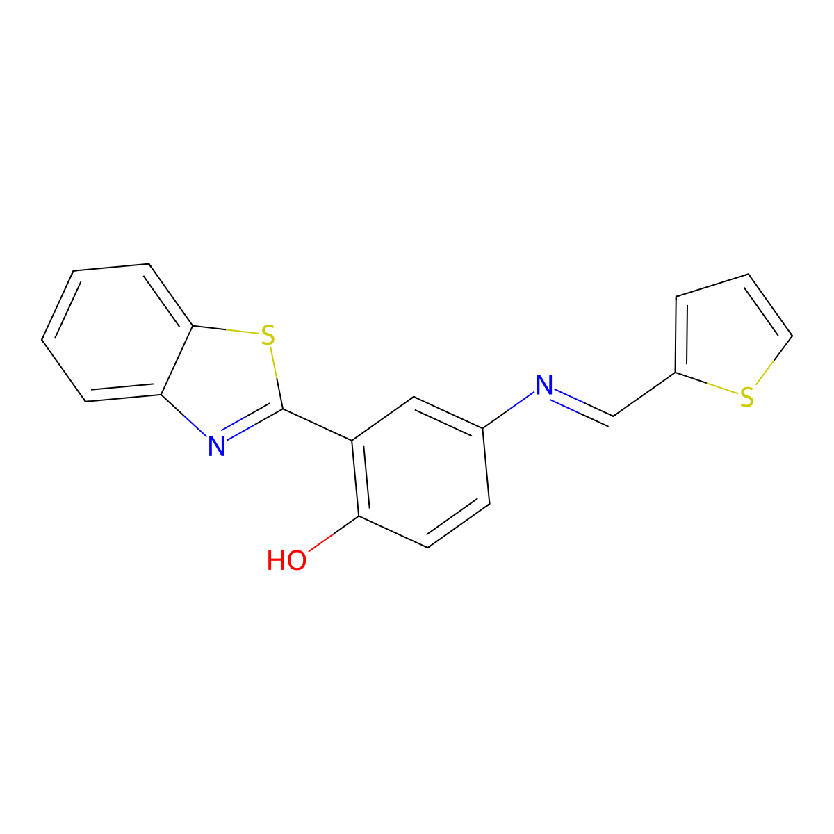 (E)-2-(benzo[d]thiazol-2-yl)-4-((thiophen-2-ylmethylene)amino)phenol molecular structure, CAS 1321750-48-4