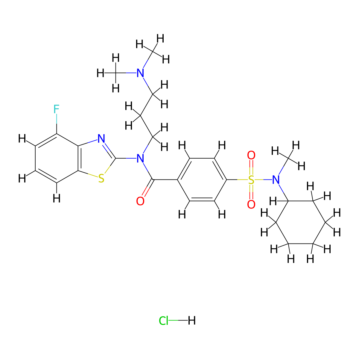 4-(N-cyclohexyl-N-methylsulfamoyl)-N-(3-(dimethylamino)propyl)-N-(4-fluorobenzo[d]thiazol-2-yl)benzamide hydrochloride molecular structure, CAS 1321754-86-2