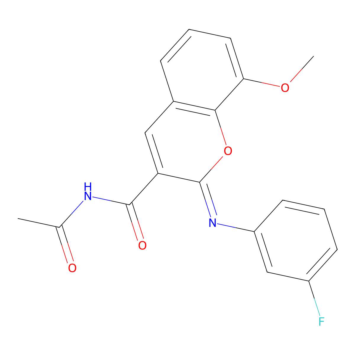 (2Z)-N-acetyl-2-[(3-fluorophenyl)imino]-8-methoxy-2H-chromene-3-carboxamide molecular structure, CAS 1321755-51-4