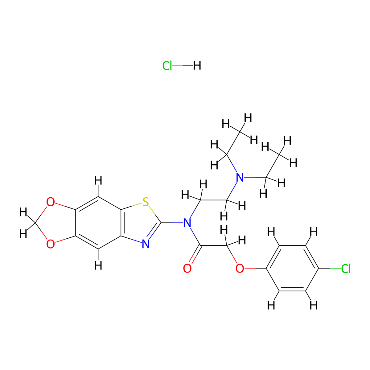 2-(4-chlorophenoxy)-N-[2-(diethylamino)ethyl]-N-{4,6-dioxa-10-thia-12-azatricyclo[7.3.0.0^{3,7}]dodeca-1(9),2,7,11-tetraen-11-yl}acetamide hydrochloride molecular structure, CAS 1321756-07-3