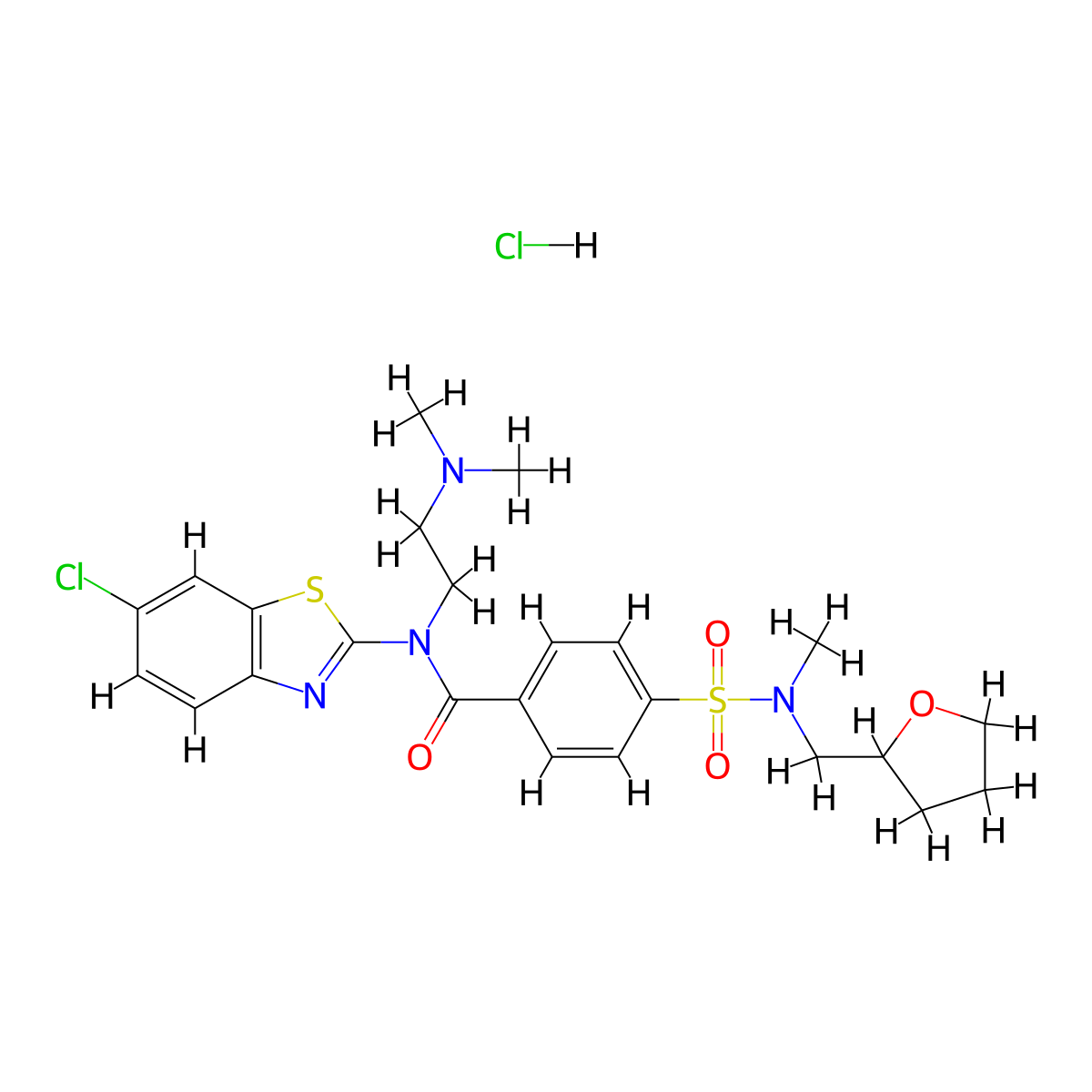N-(6-chlorobenzo[d]thiazol-2-yl)-N-(2-(dimethylamino)ethyl)-4-(N-methyl-N-((tetrahydrofuran-2-yl)methyl)sulfamoyl)benzamide hydrochloride molecular structure, CAS 1321757-86-1
