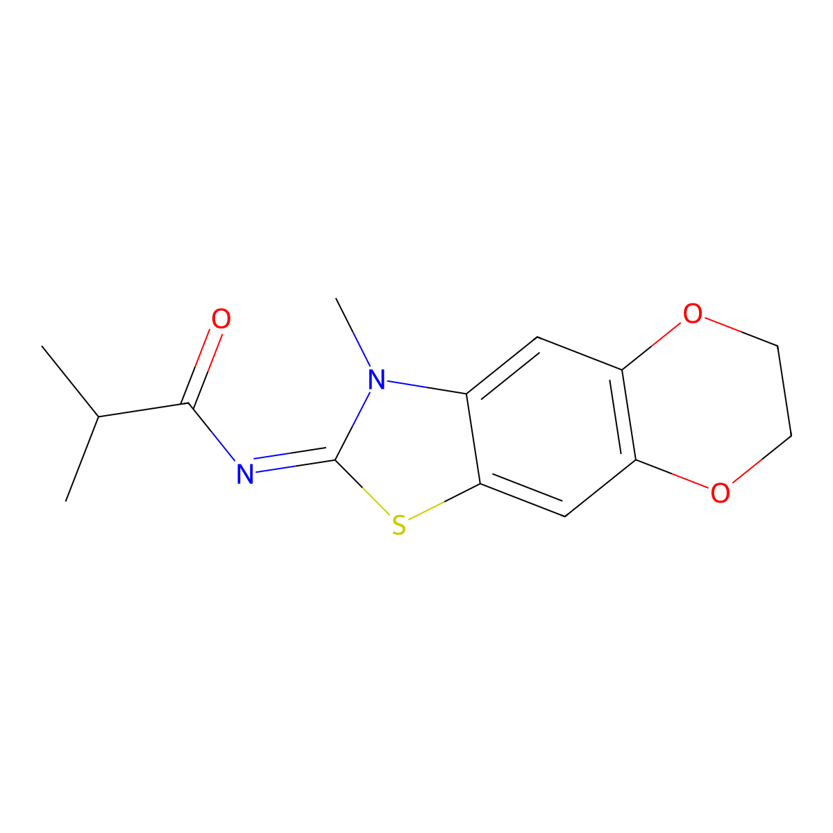 2-methyl-N-(3-methyl-6,7-dihydro-[1,4]dioxino[2,3-f][1,3]benzothiazol-2-ylidene)propanamide molecular structure, CAS 1321758-61-5