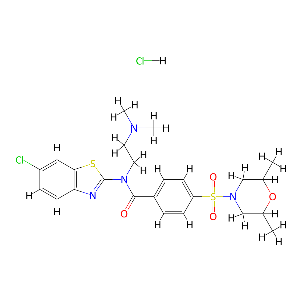 N-(6-chlorobenzo[d]thiazol-2-yl)-N-(2-(dimethylamino)ethyl)-4-((2,6-dimethylmorpholino)sulfonyl)benzamide hydrochloride molecular structure, CAS 1321760-24-0