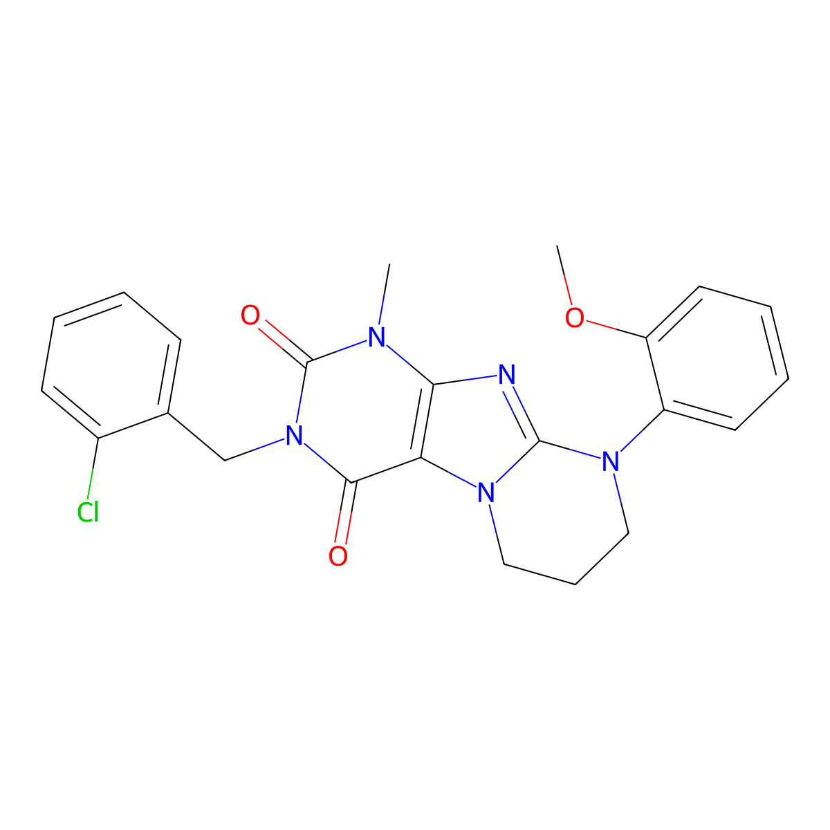 3-[(2-chlorophenyl)methyl]-9-(2-methoxyphenyl)-1-methyl-1H,2H,3H,4H,6H,7H,8H,9H-pyrimido[1,2-g]purine-2,4-dione molecular structure, CAS 1321764-49-1