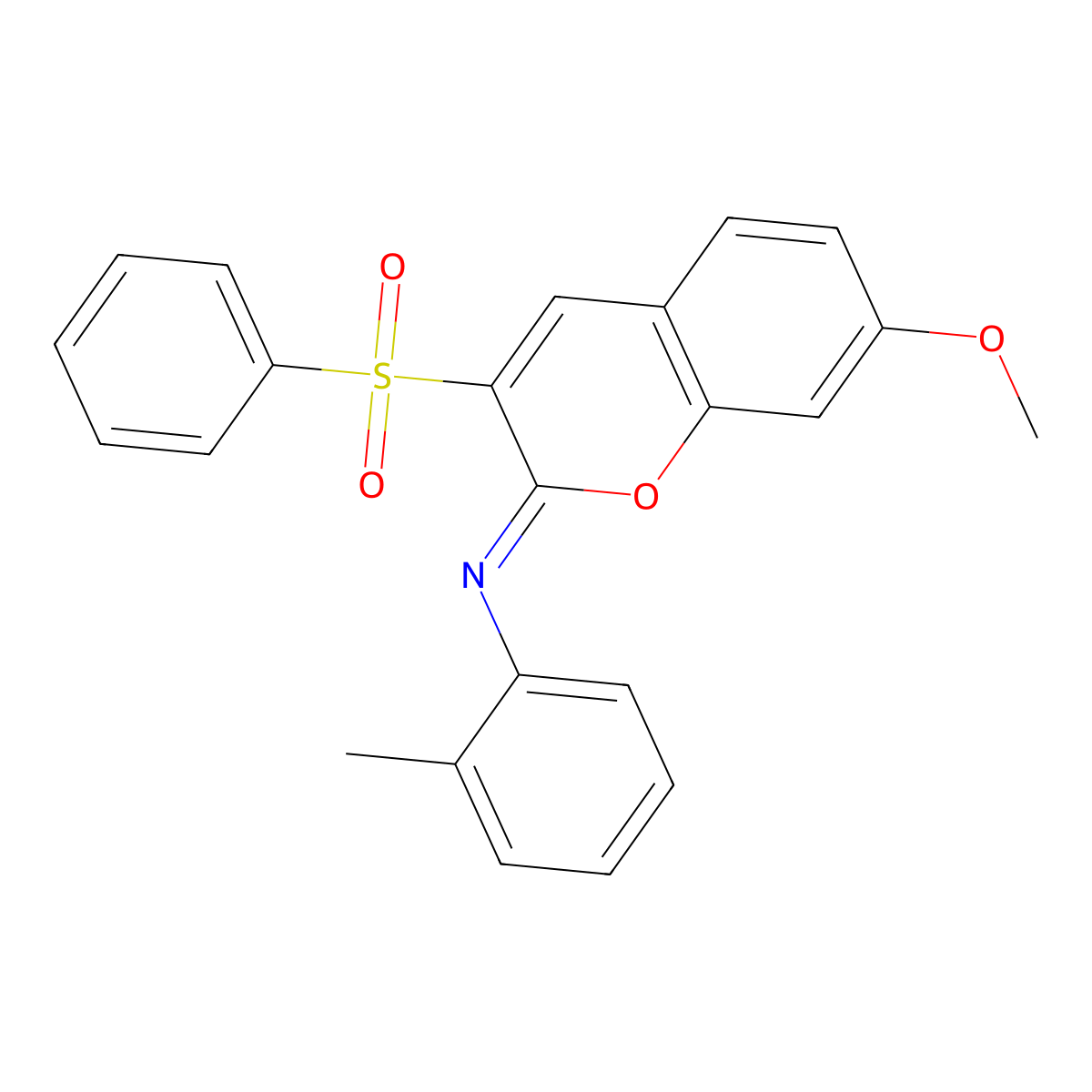 3-(benzenesulfonyl)-7-methoxy-N-(2-methylphenyl)chromen-2-imine molecular structure, CAS 1321765-01-8