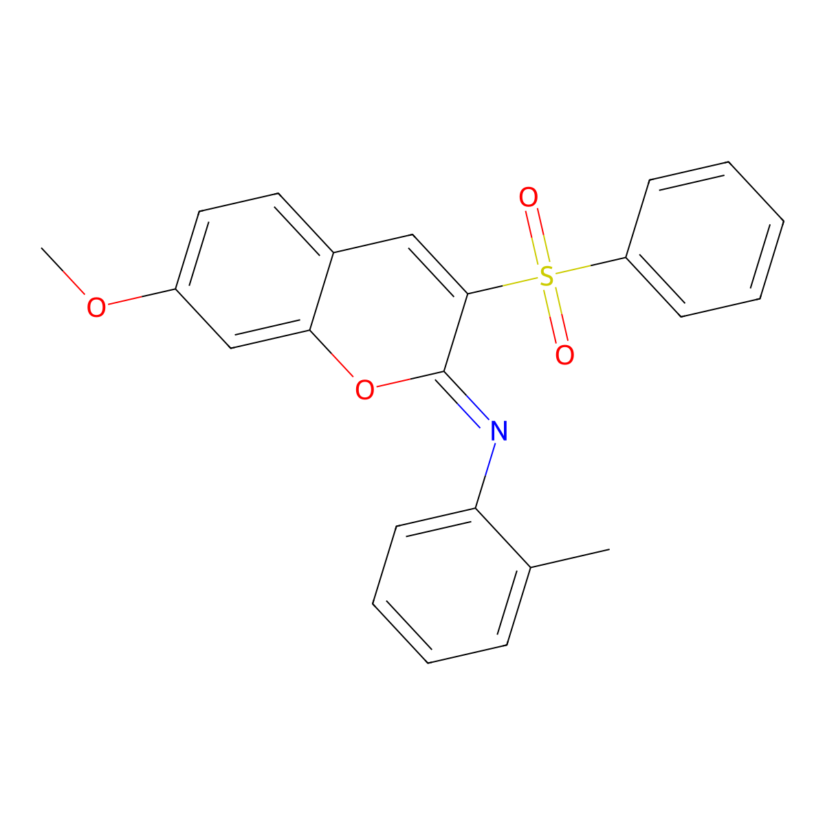 3-(benzenesulfonyl)-7-methoxy-N-(2-methylphenyl)chromen-2-imine molecular structure, CAS 1321765-01-8