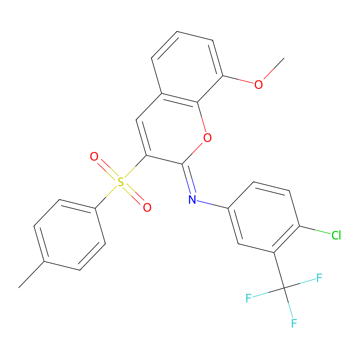 (Z)-4-chloro-N-(8-methoxy-3-tosyl-2H-chromen-2-ylidene)-3-(trifluoromethyl)aniline molecular structure, CAS 1321766-28-2