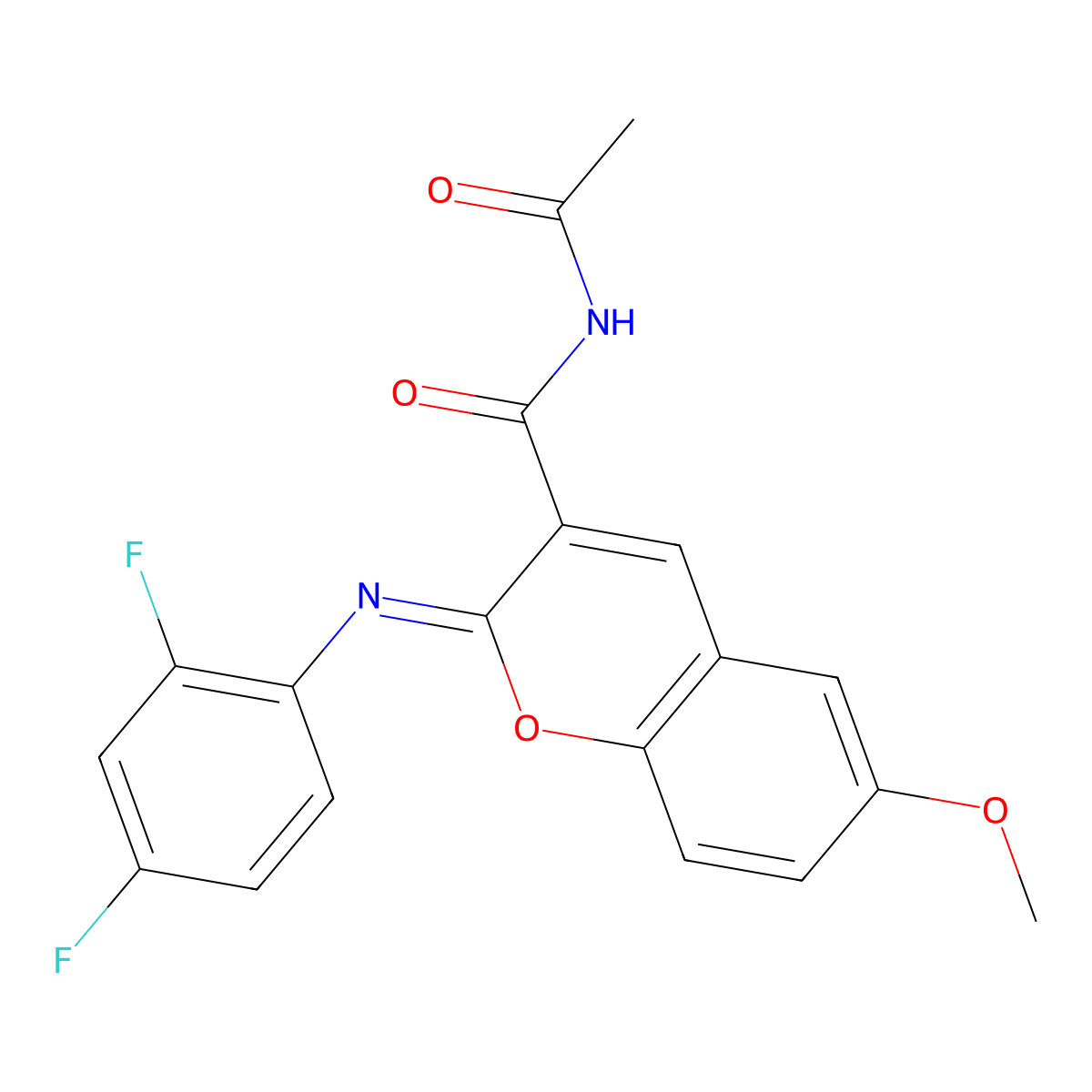 (2Z)-N-acetyl-2-[(2,4-difluorophenyl)imino]-6-methoxy-2H-chromene-3-carboxamide molecular structure, CAS 1321768-86-8