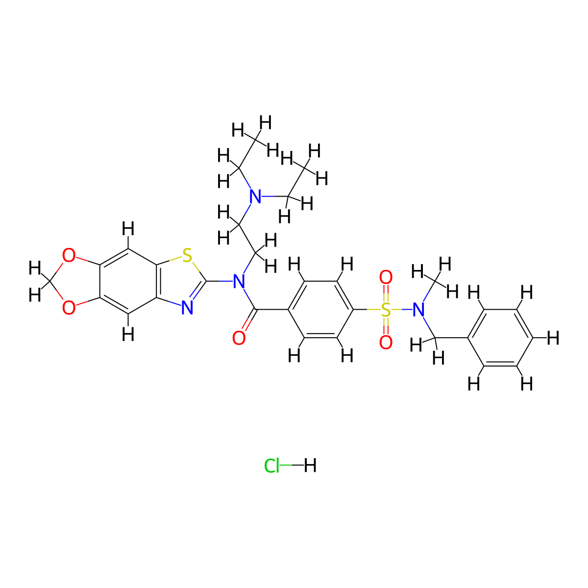 N-([1,3]dioxolo[4',5':4,5]benzo[1,2-d]thiazol-6-yl)-4-(N-benzyl-N-methylsulfamoyl)-N-(2-(diethylamino)ethyl)benzamide hydrochloride molecular structure, CAS 1321771-81-6