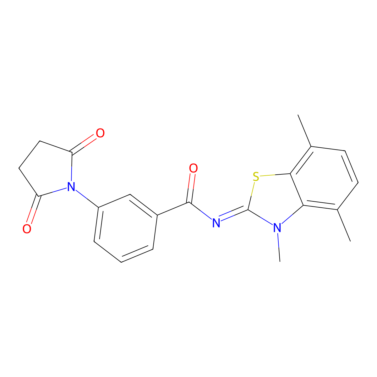 3-(2,5-dioxopyrrolidin-1-yl)-N-(3,4,7-trimethyl-1,3-benzothiazol-2-ylidene)benzamide molecular structure, CAS 1321774-58-6