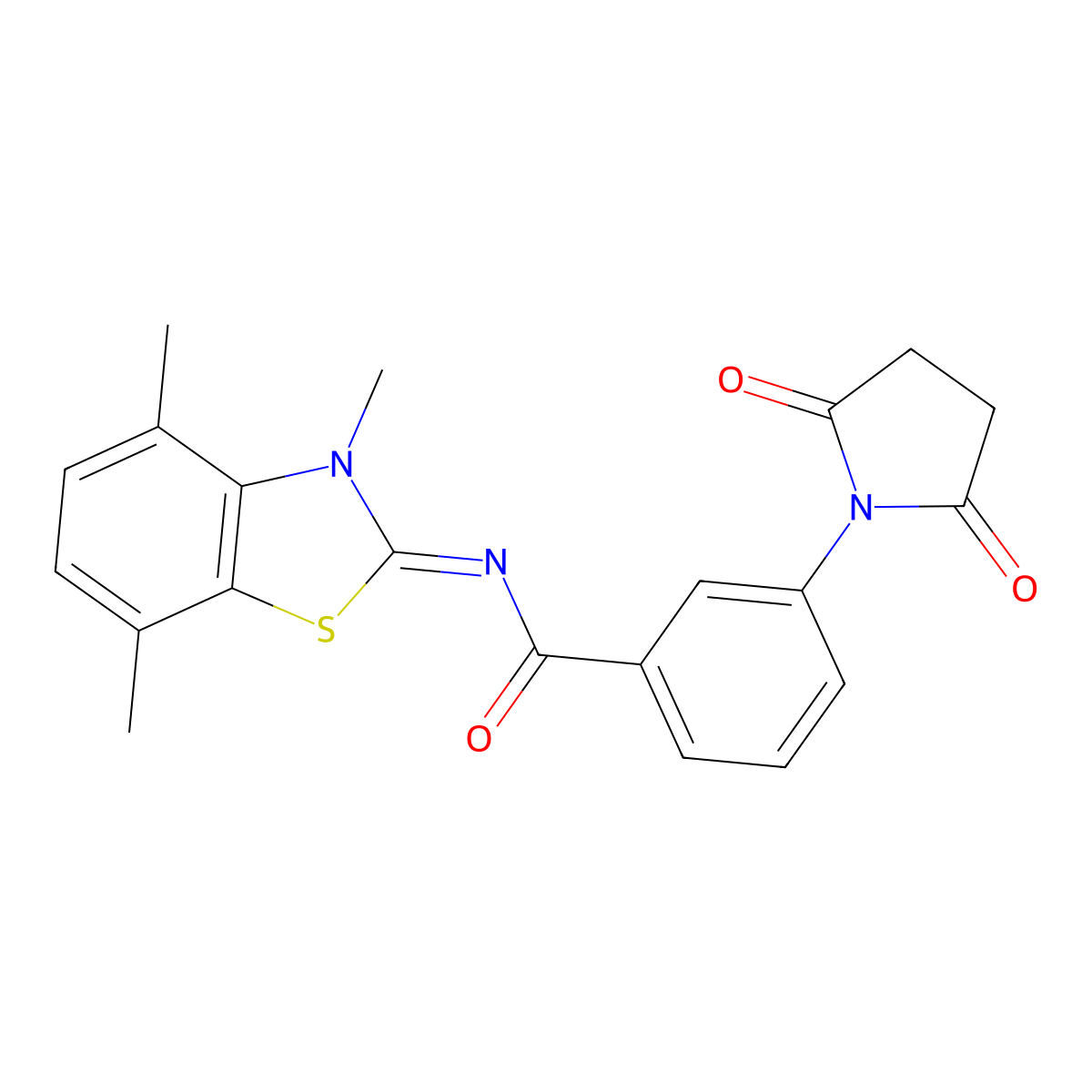 3-(2,5-dioxopyrrolidin-1-yl)-N-(3,4,7-trimethyl-1,3-benzothiazol-2-ylidene)benzamide molecular structure, CAS 1321774-58-6