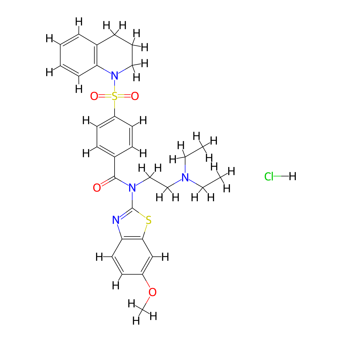 N-(2-(diethylamino)ethyl)-4-((3,4-dihydroquinolin-1(2H)-yl)sulfonyl)-N-(6-methoxybenzo[d]thiazol-2-yl)benzamide hydrochloride molecular structure, CAS 1321775-12-5