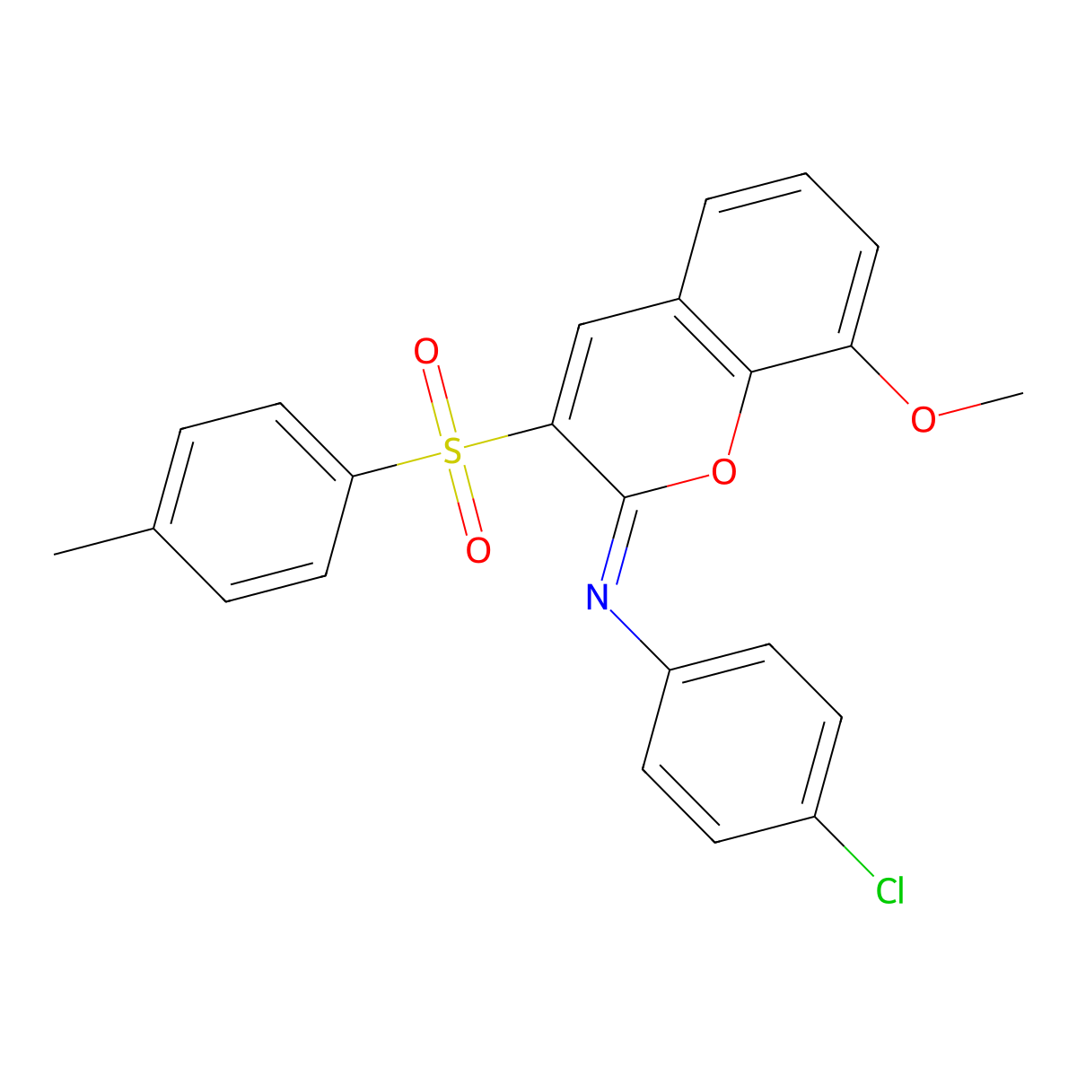 N-(4-chlorophenyl)-8-methoxy-3-(4-methylphenyl)sulfonylchromen-2-imine molecular structure, CAS 1321776-93-5