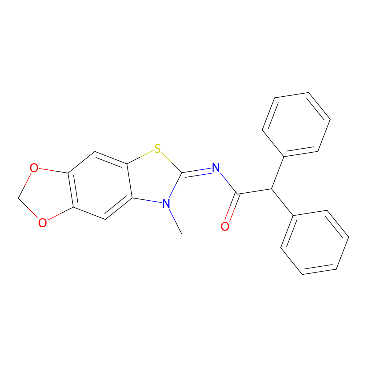 N-(7-methyl-[1,3]dioxolo[4,5-f][1,3]benzothiazol-6-ylidene)-2,2-diphenylacetamide molecular structure, CAS 1321778-22-6