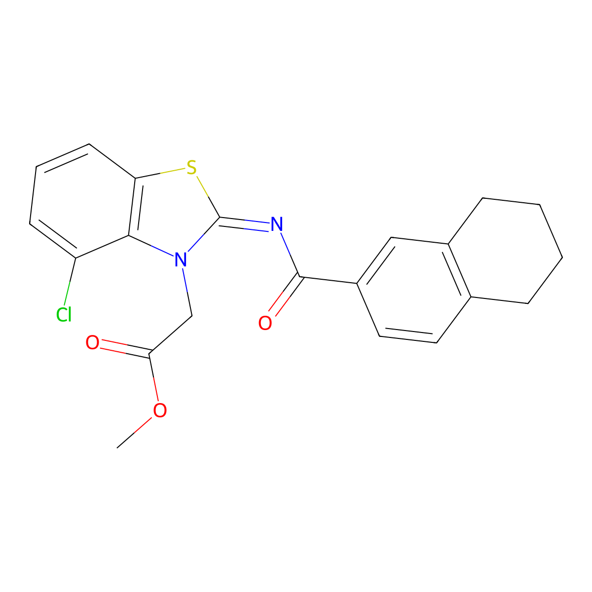 (Z)-methyl 2-(4-chloro-2-((5,6,7,8-tetrahydronaphthalene-2-carbonyl)imino)benzo[d]thiazol-3(2H)-yl)acetate molecular structure, CAS 1321781-52-5