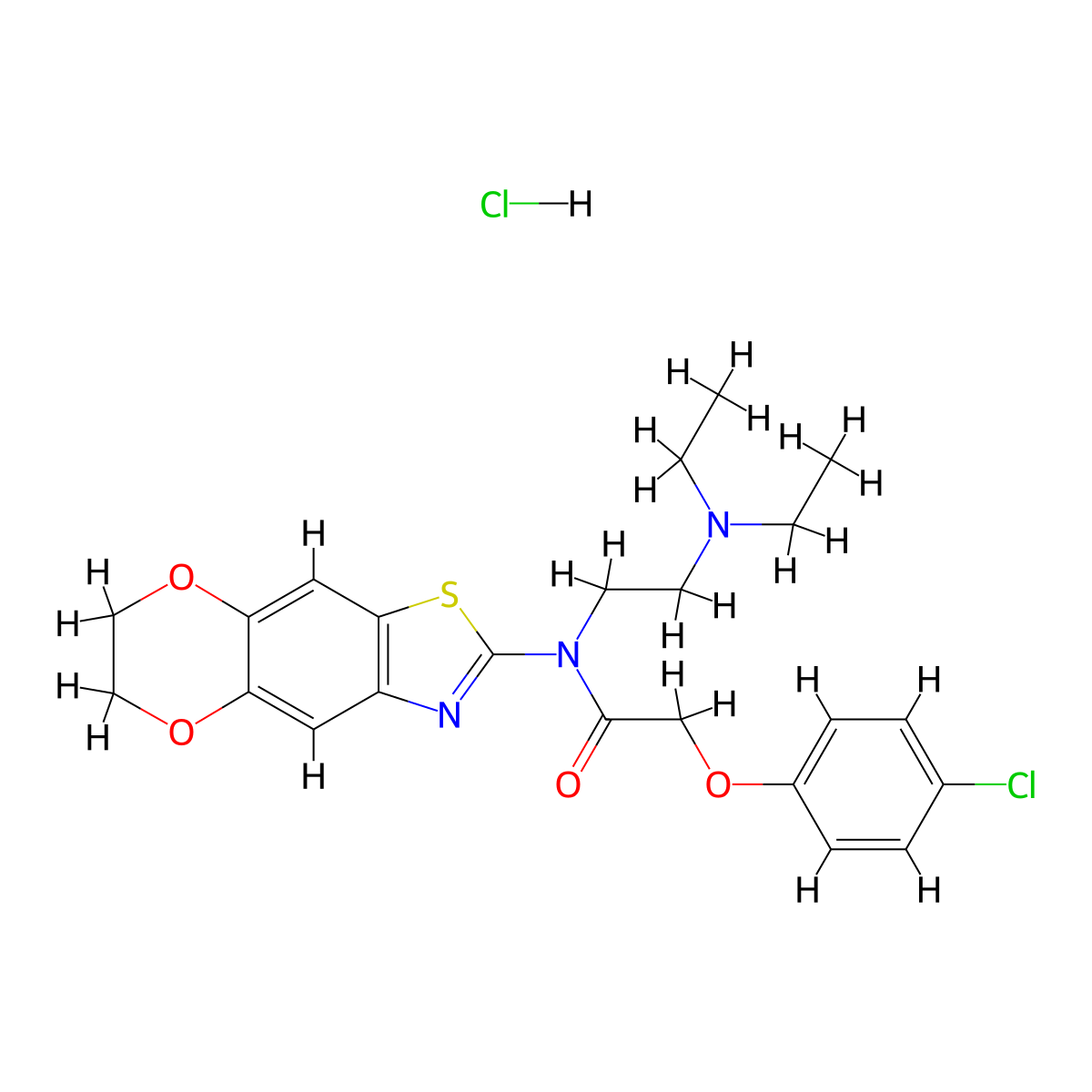 2-(4-chlorophenoxy)-N-[2-(diethylamino)ethyl]-N-{10,13-dioxa-4-thia-6-azatricyclo[7.4.0.0^{3,7}]trideca-1,3(7),5,8-tetraen-5-yl}acetamide hydrochloride molecular structure, CAS 1321784-13-7