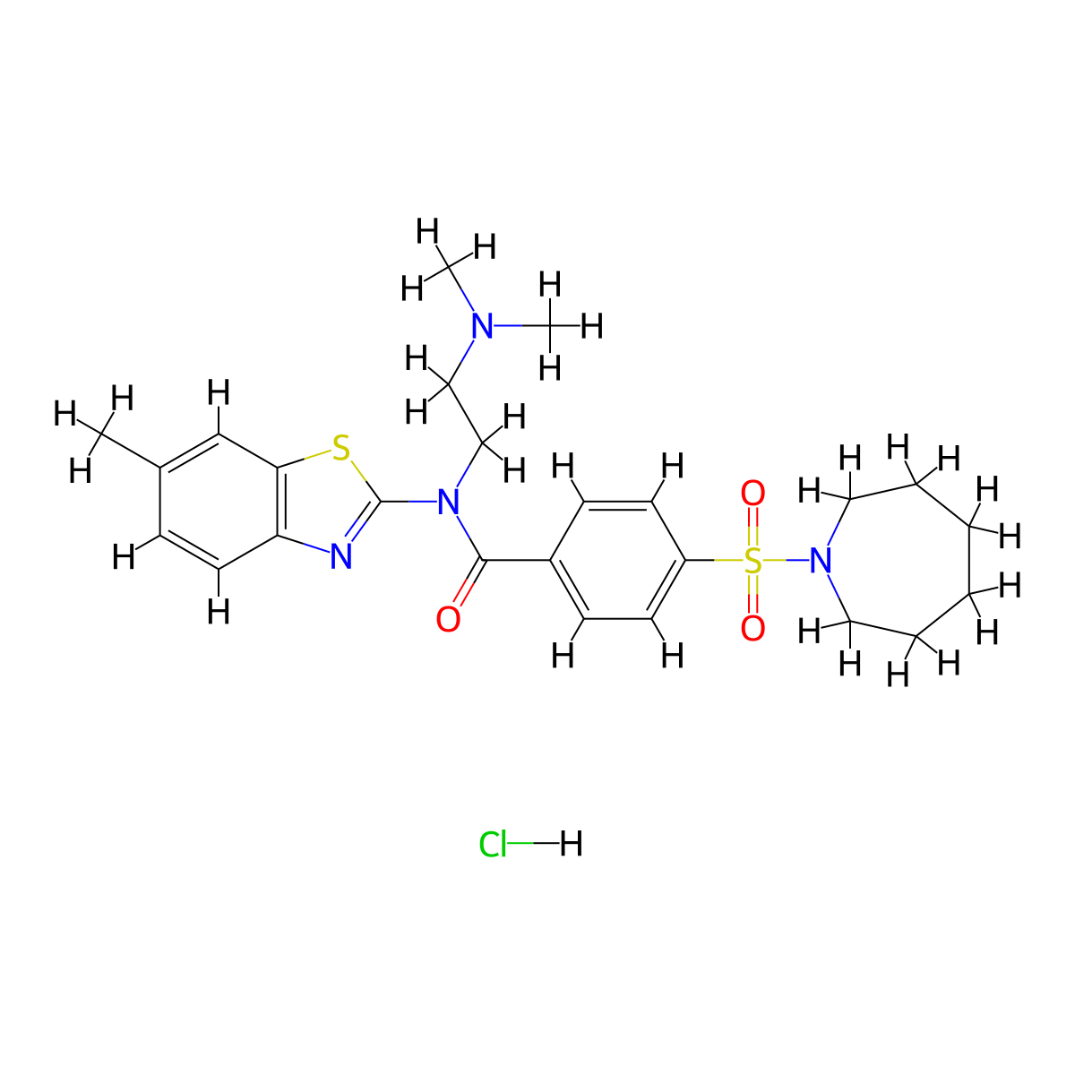 4-(azepan-1-ylsulfonyl)-N-(2-(dimethylamino)ethyl)-N-(6-methylbenzo[d]thiazol-2-yl)benzamide hydrochloride molecular structure, CAS 1321786-53-1