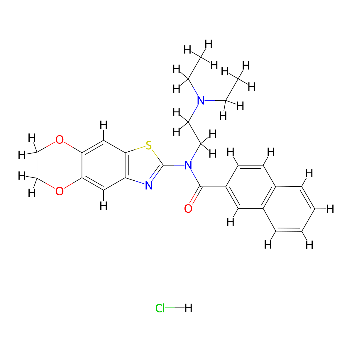 N-[2-(diethylamino)ethyl]-N-{10,13-dioxa-4-thia-6-azatricyclo[7.4.0.0^{3,7}]trideca-1,3(7),5,8-tetraen-5-yl}naphthalene-2-carboxamide hydrochloride molecular structure, CAS 1321789-10-9
