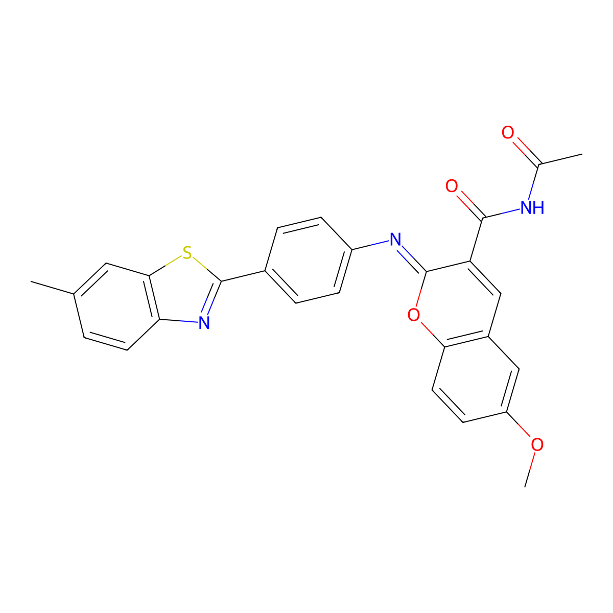 (2Z)-N-acetyl-6-methoxy-2-{[4-(6-methyl-1,3-benzothiazol-2-yl)phenyl]imino}-2H-chromene-3-carboxamide molecular structure, CAS 1321794-32-4