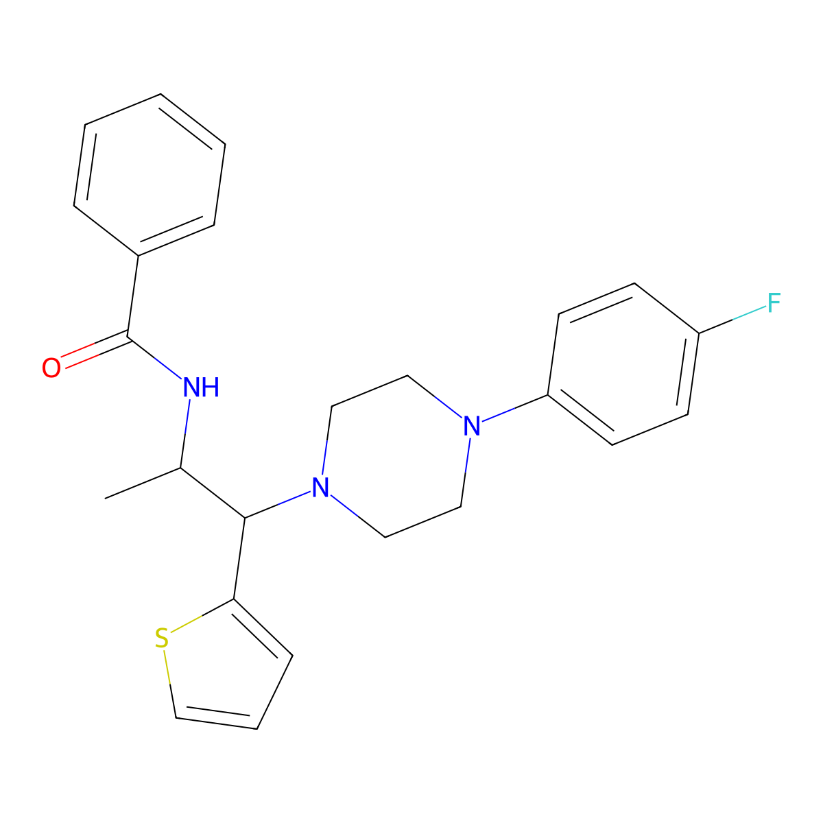 N-{1-[4-(4-fluorophenyl)piperazin-1-yl]-1-(thiophen-2-yl)propan-2-yl}benzamide molecular structure, CAS 1321799-00-1