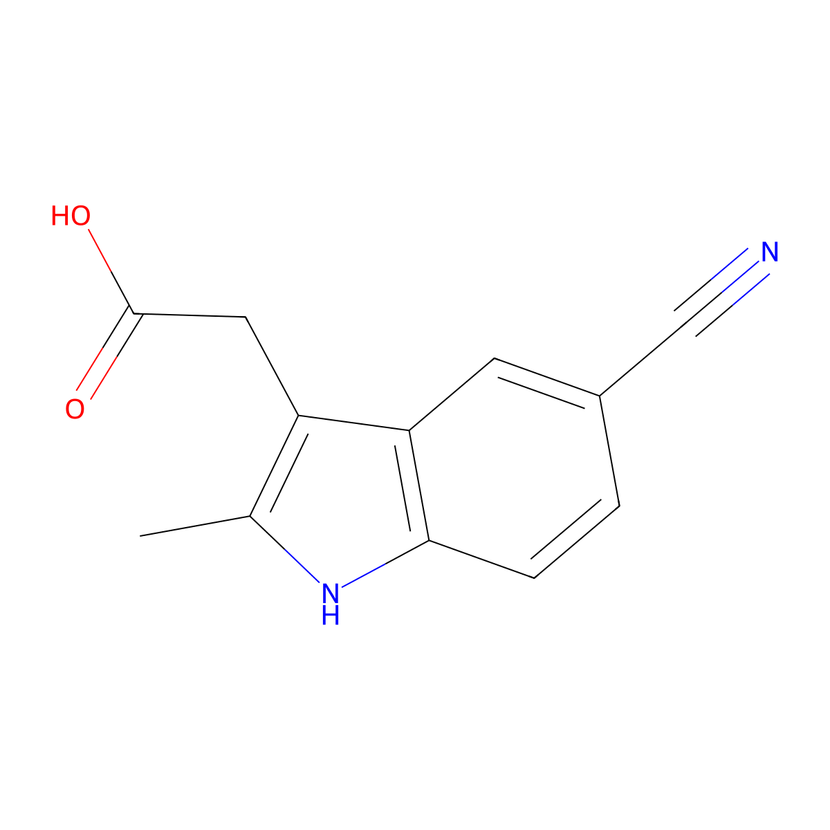 5-Cyano-2-methylindole-3-acetic acid molecular structure, CAS 13218-36-5