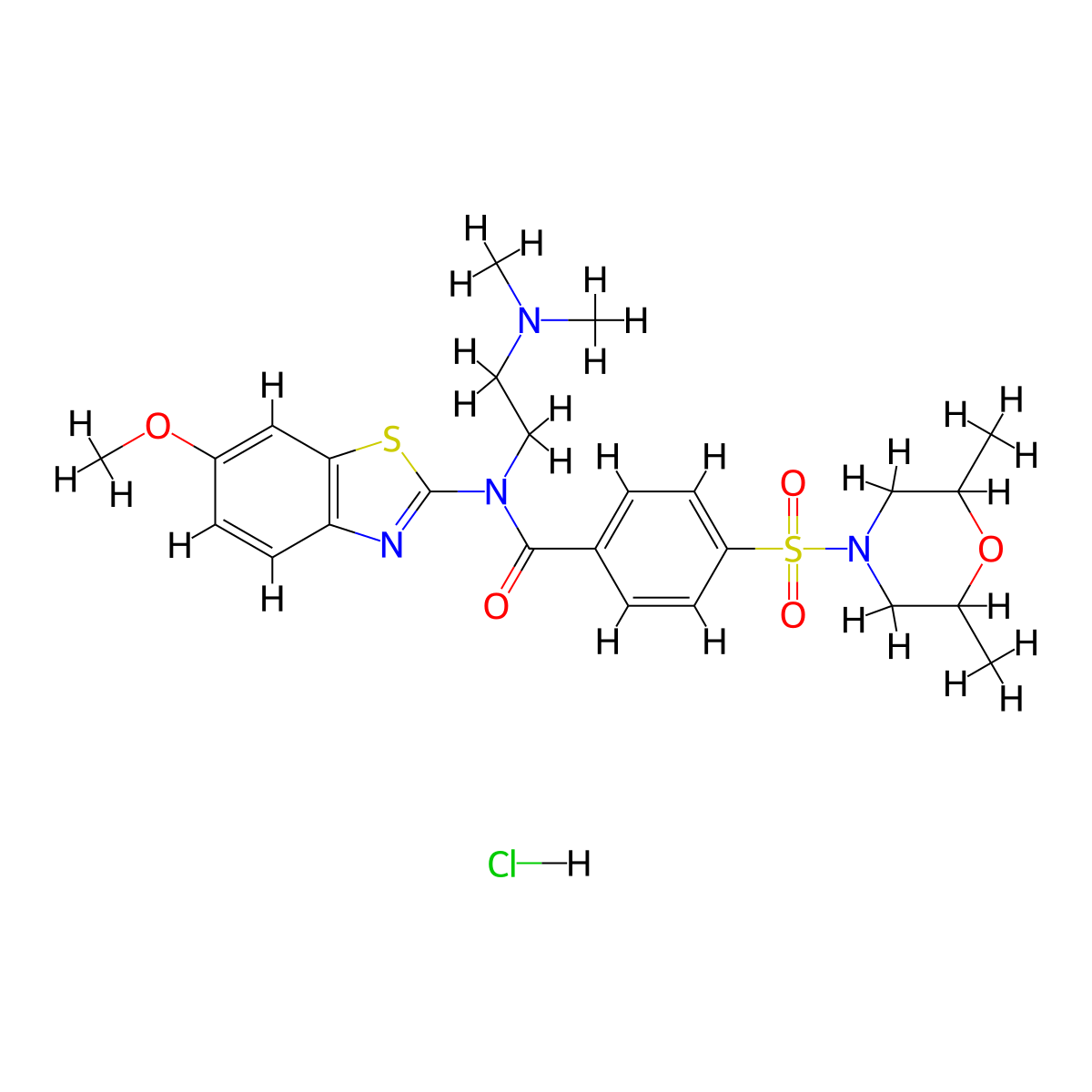 N-(2-(dimethylamino)ethyl)-4-((2,6-dimethylmorpholino)sulfonyl)-N-(6-methoxybenzo[d]thiazol-2-yl)benzamide hydrochloride molecular structure, CAS 1321802-18-9