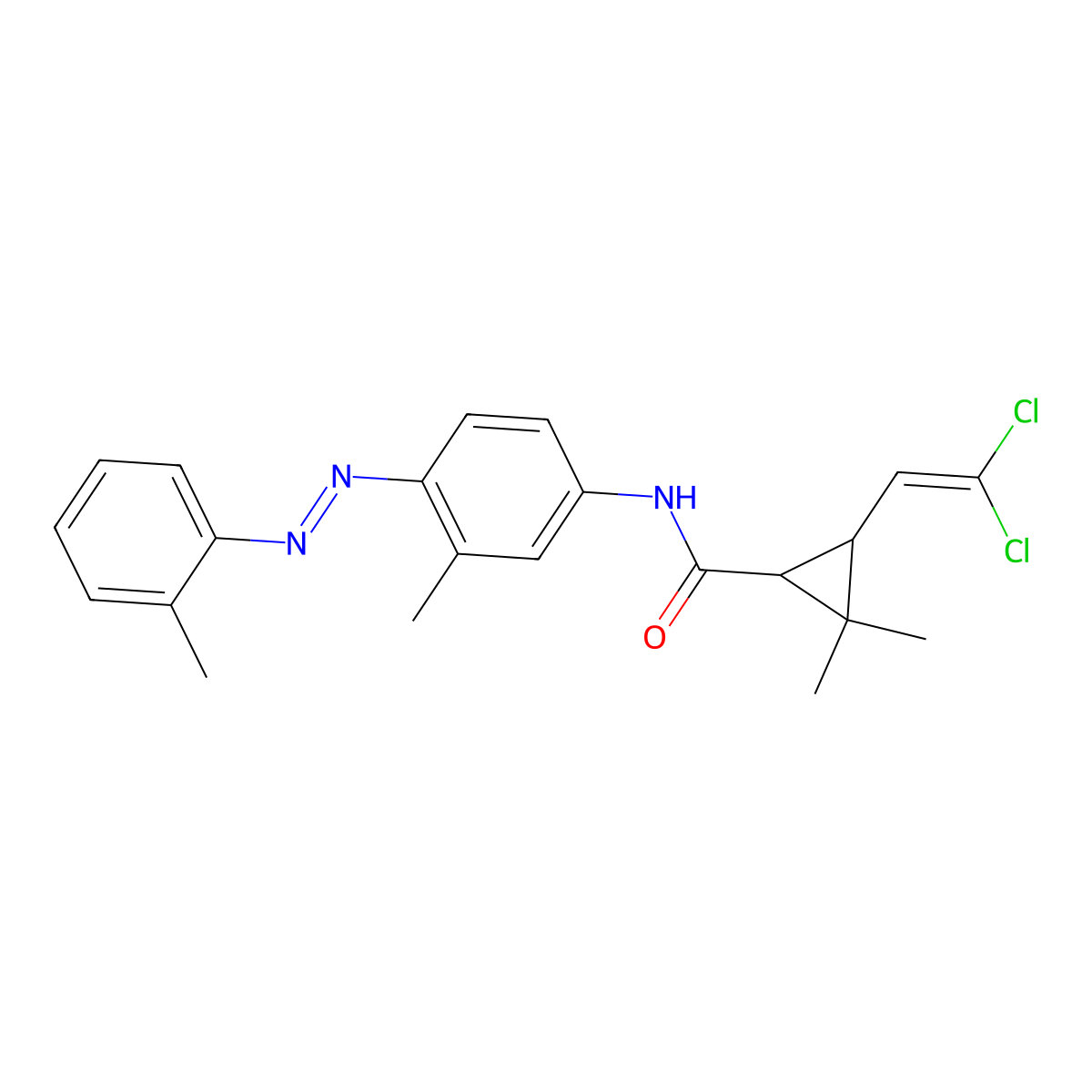 Cyclopropanecarboxamide, 3-(2,2-dichloroethenyl)-2,2-dimethyl-N-[3-methyl-4-[(1E)-2-(2-methylphenyl)diazenyl]phenyl]- molecular structure, CAS 1321802-62-3