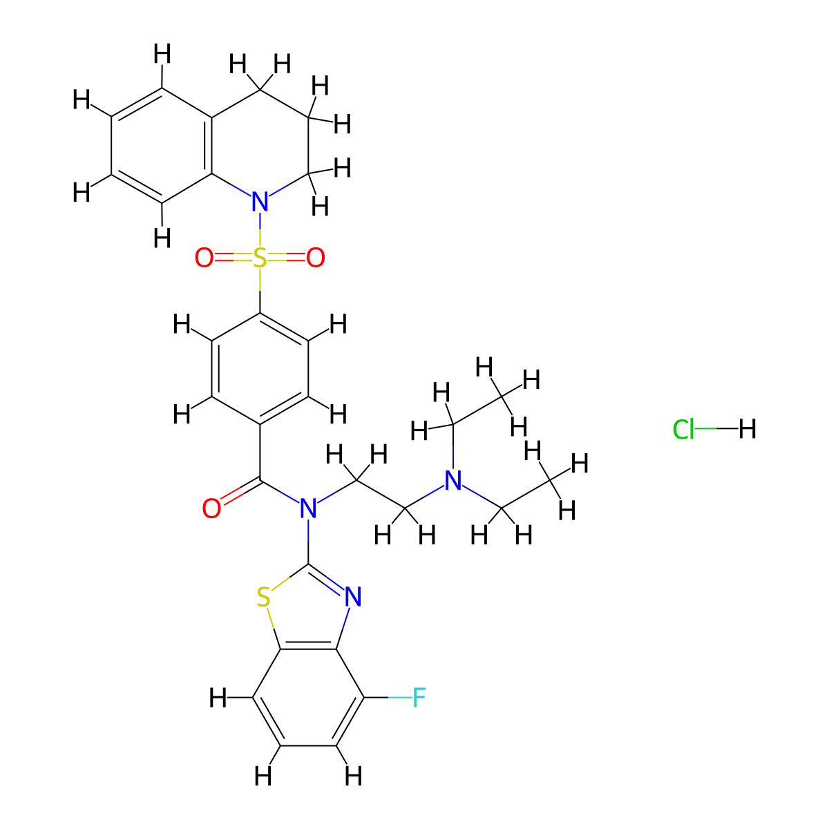 N-(2-(diethylamino)ethyl)-4-((3,4-dihydroquinolin-1(2H)-yl)sulfonyl)-N-(4-fluorobenzo[d]thiazol-2-yl)benzamide hydrochloride molecular structure, CAS 1321803-45-5