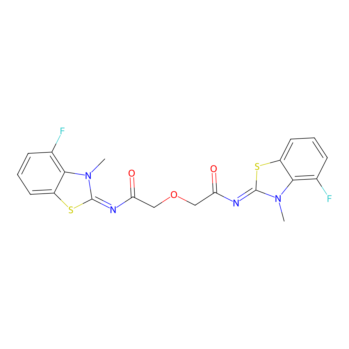 (Z)-N-(4-fluoro-3-methylbenzo[d]thiazol-2(3H)-ylidene)-2-(2-((E)-(4-fluoro-3-methylbenzo[d]thiazol-2(3H)-ylidene)amino)-2-oxoethoxy)acetamide molecular structure, CAS 1321808-35-8