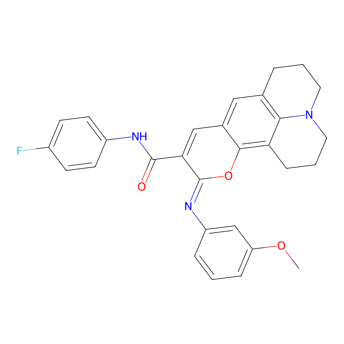 (4Z)-N-(4-fluorophenyl)-4-[(3-methoxyphenyl)imino]-3-oxa-13-azatetracyclo[7.7.1.0^{2,7}.0^{13,17}]heptadeca-1,5,7,9(17)-tetraene-5-carboxamide molecular structure, CAS 1321816-63-0