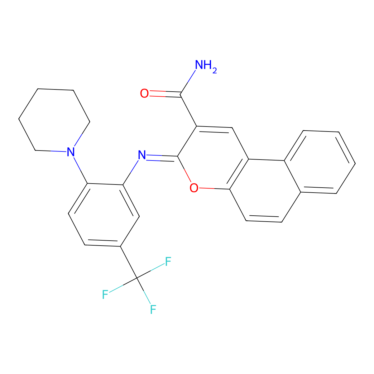 3-[2-Piperidin-1-yl-5-(trifluoromethyl)phenyl]iminobenzo[f]chromene-2-carboxamide molecular structure, CAS 1321823-23-7