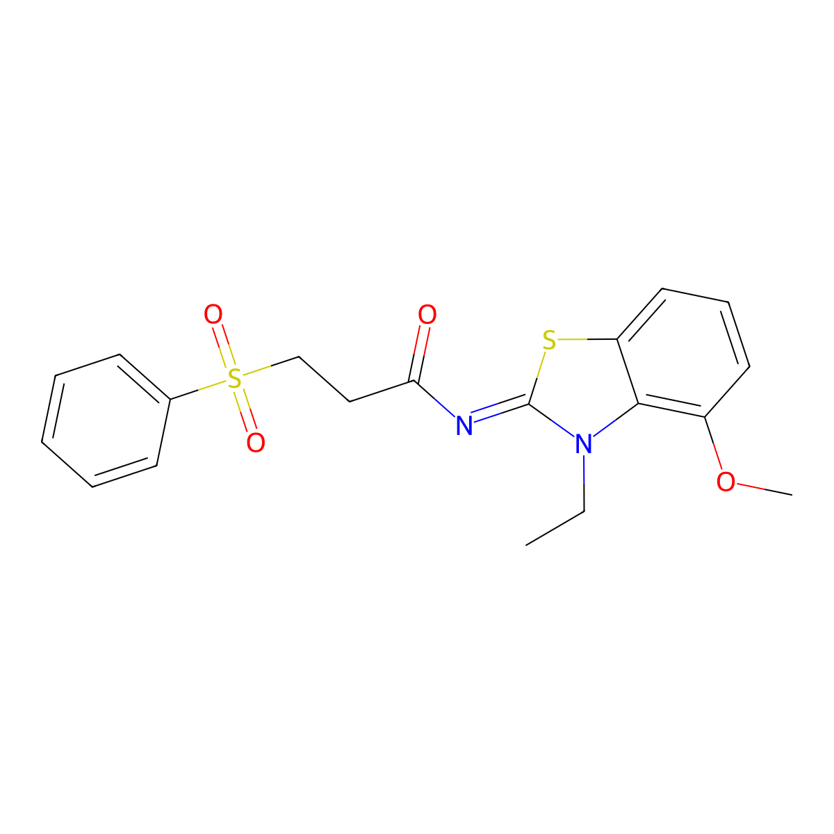 3-(benzenesulfonyl)-N-(3-ethyl-4-methoxy-1,3-benzothiazol-2-ylidene)propanamide molecular structure, CAS 1321829-11-1