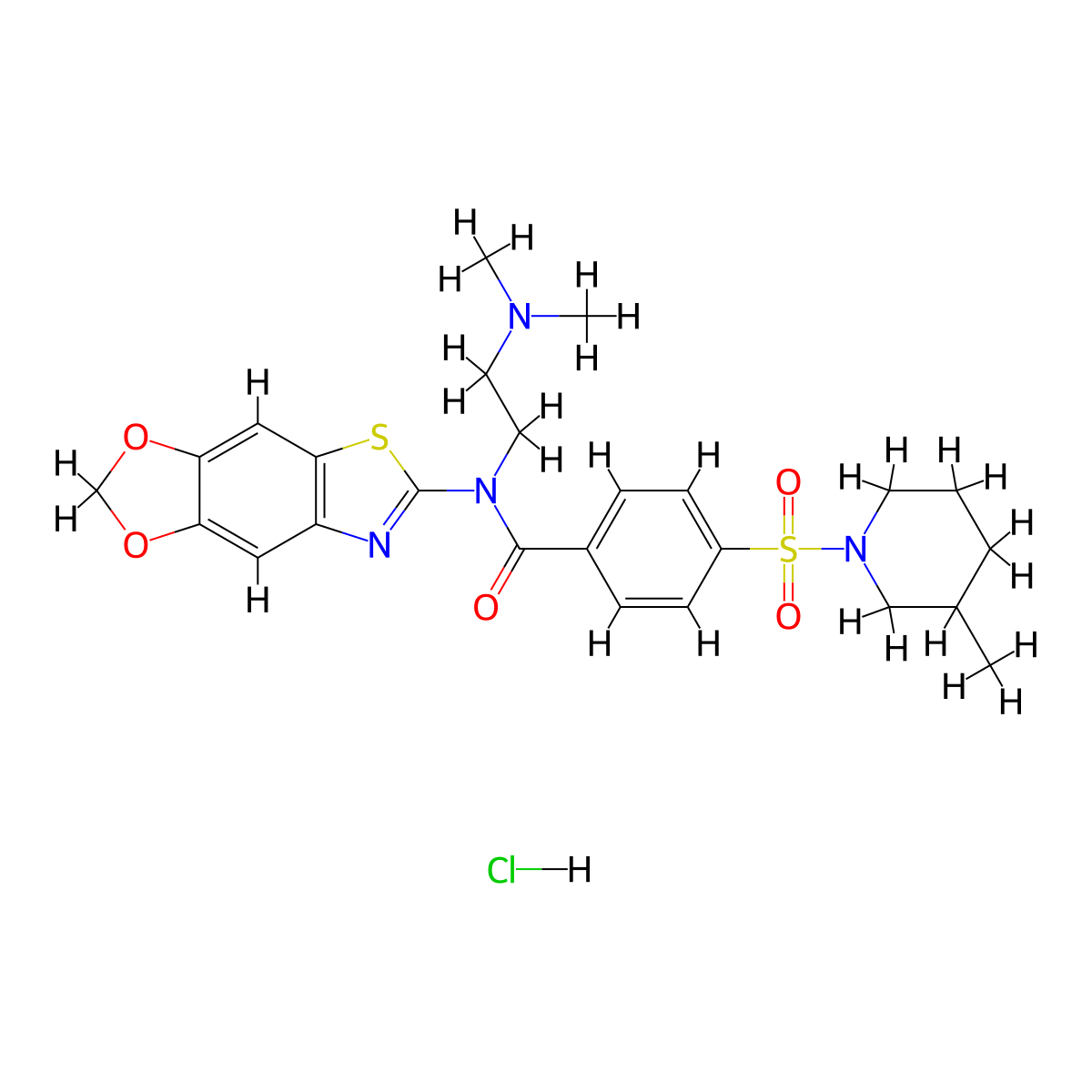 N-[2-(dimethylamino)ethyl]-N-{4,6-dioxa-10-thia-12-azatricyclo[7.3.0.0^{3,7}]dodeca-1(9),2,7,11-tetraen-11-yl}-4-[(3-methylpiperidin-1-yl)sulfonyl]benzamide hydrochloride molecular structure, CAS 1321829-66-6