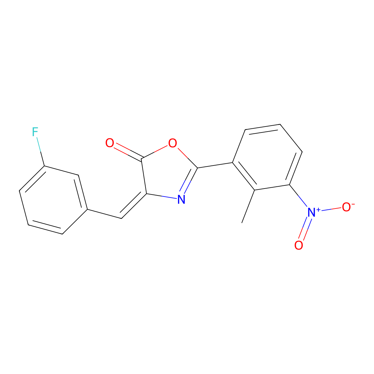 5(4H)-Oxazolone, 4-[(3-fluorophenyl)methylene]-2-(2-methyl-3-nitrophenyl)-, (4E)- molecular structure, CAS 1321830-00-5