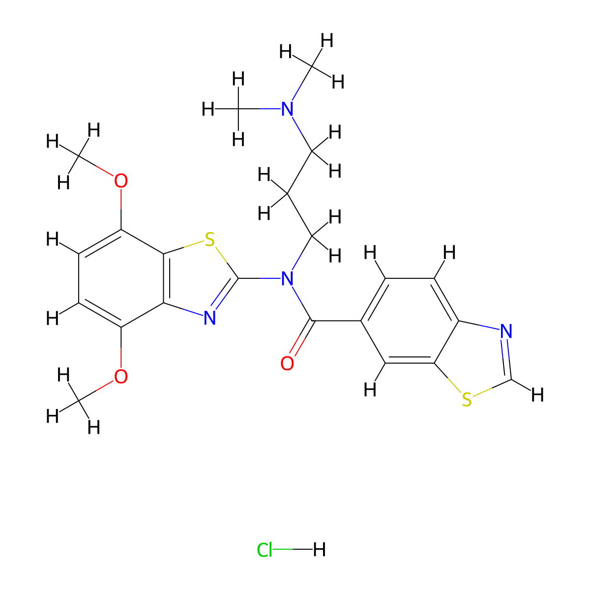 N-(4,7-dimethoxybenzo[d]thiazol-2-yl)-N-(3-(dimethylamino)propyl)benzo[d]thiazole-6-carboxamide hydrochloride molecular structure, CAS 1321831-22-4