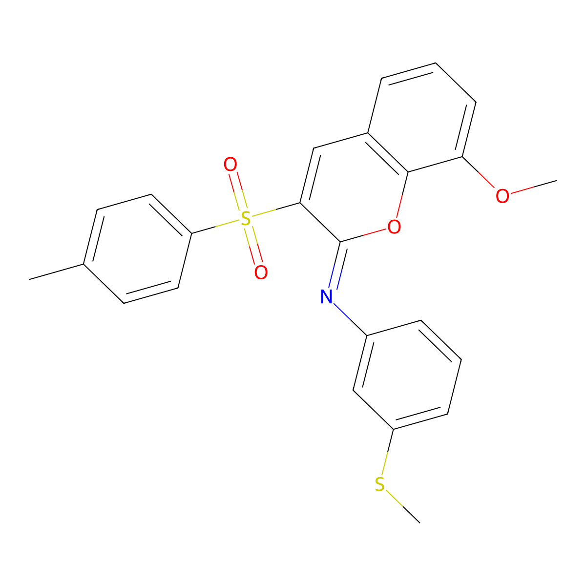 8-methoxy-3-(4-methylphenyl)sulfonyl-N-(3-methylsulfanylphenyl)chromen-2-imine molecular structure, CAS 1321833-14-0