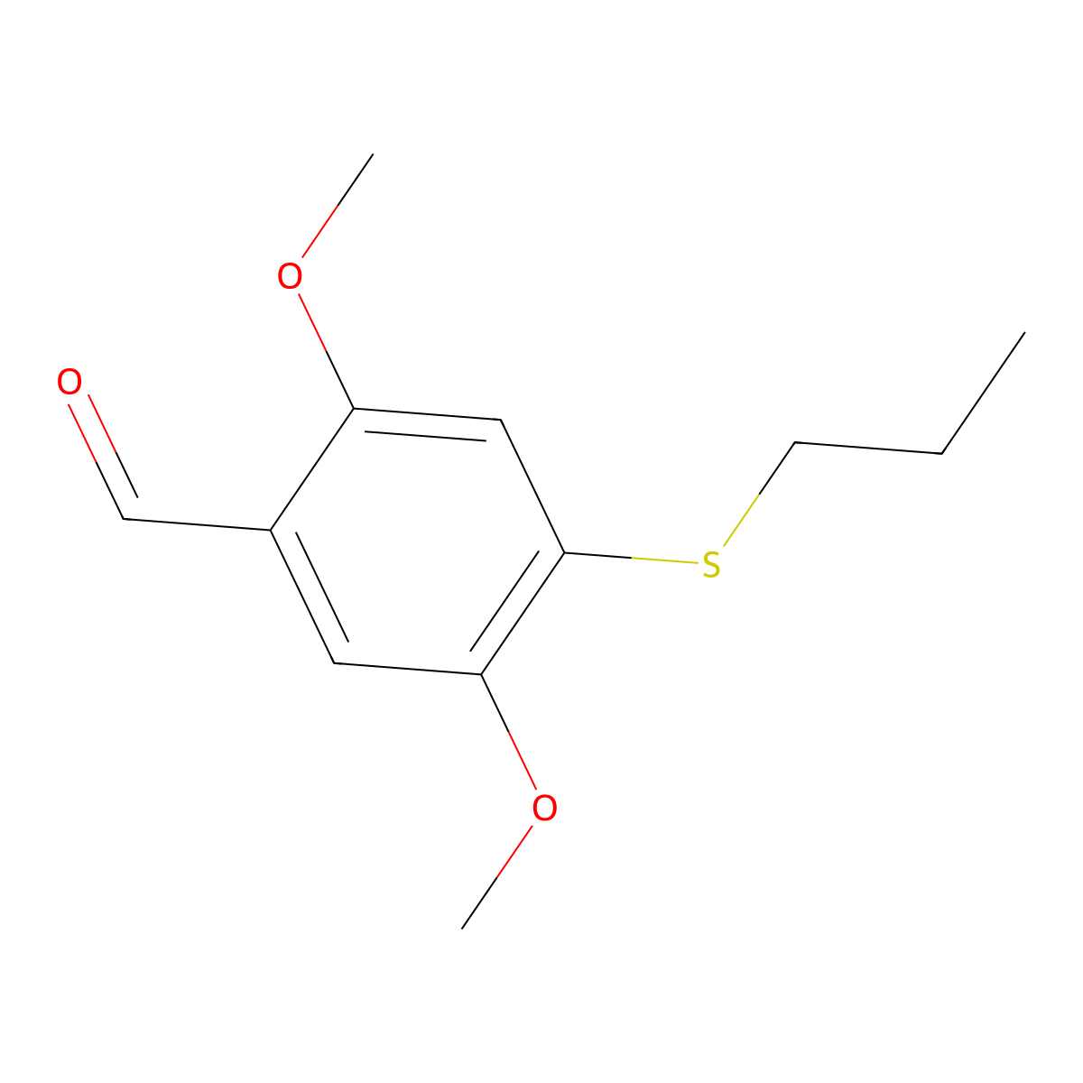 Benzaldehyde, 2,5-dimethoxy-4-(propylthio)- molecular structure, CAS 132184-35-1