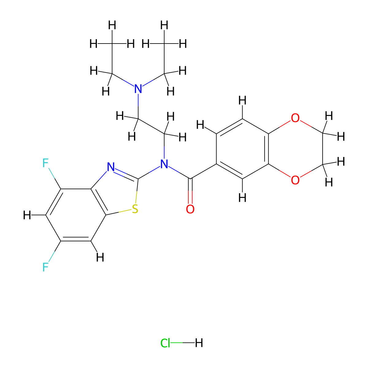 N-(2-(diethylamino)ethyl)-N-(4,6-difluorobenzo[d]thiazol-2-yl)-2,3-dihydrobenzo[b][1,4]dioxine-6-carboxamide hydrochloride molecular structure, CAS 1321840-47-4