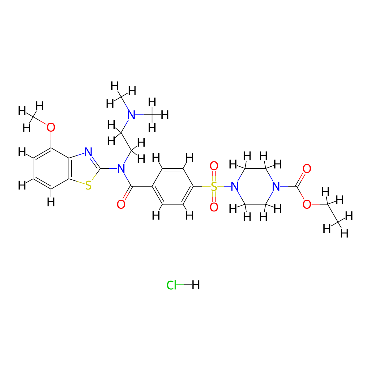 Ethyl 4-((4-((2-(dimethylamino)ethyl)(4-methoxybenzo[d]thiazol-2-yl)carbamoyl)phenyl)sulfonyl)piperazine-1-carboxylate hydrochloride molecular structure, CAS 1321840-79-2