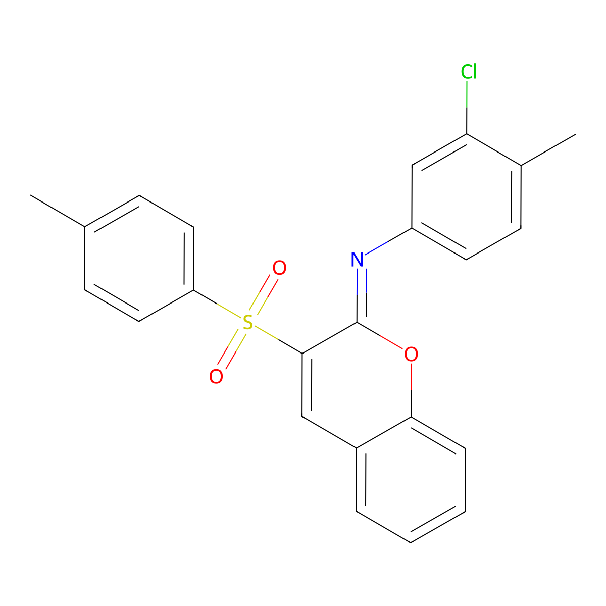 (Z)-3-chloro-4-methyl-N-(3-tosyl-2H-chromen-2-ylidene)aniline molecular structure, CAS 1321841-69-3