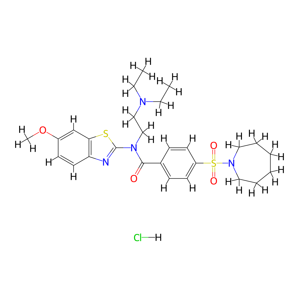 4-(azepan-1-ylsulfonyl)-N-(2-(diethylamino)ethyl)-N-(6-methoxybenzo[d]thiazol-2-yl)benzamide hydrochloride molecular structure, CAS 1321844-43-2