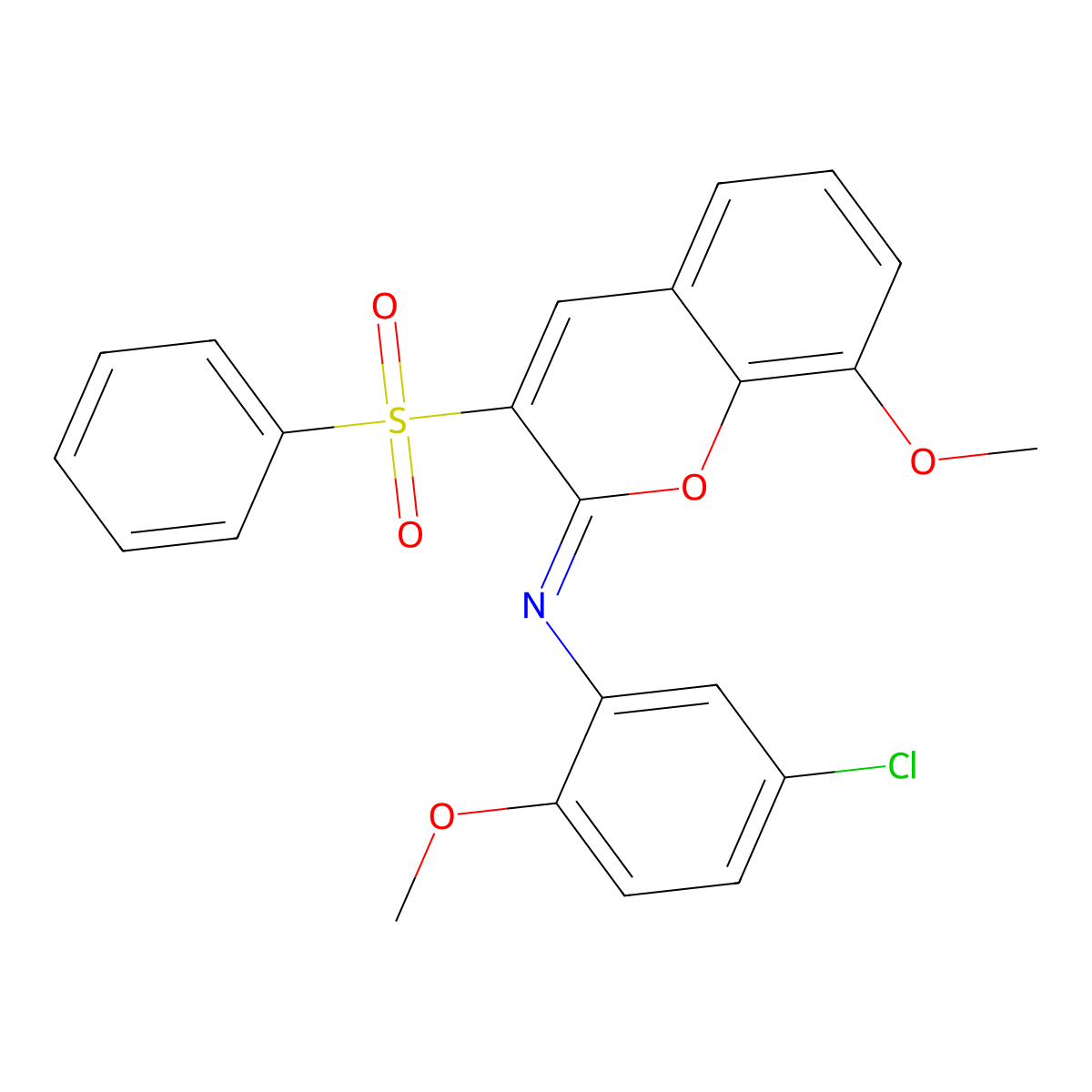 3-(benzenesulfonyl)-N-(5-chloro-2-methoxyphenyl)-8-methoxychromen-2-imine molecular structure, CAS 1321846-53-0