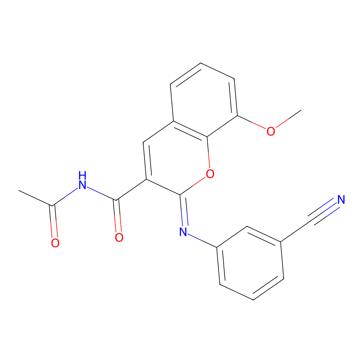(Z)-N-acetyl-2-((3-cyanophenyl)imino)-8-methoxy-2H-chromene-3-carboxamide molecular structure, CAS 1321846-94-9