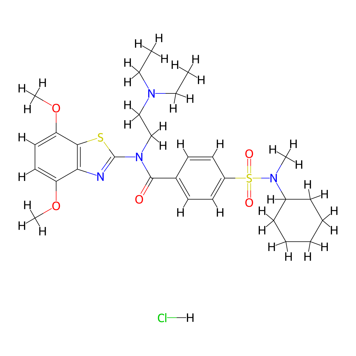 4-(N-cyclohexyl-N-methylsulfamoyl)-N-(2-(diethylamino)ethyl)-N-(4,7-dimethoxybenzo[d]thiazol-2-yl)benzamide hydrochloride molecular structure, CAS 1321852-70-3