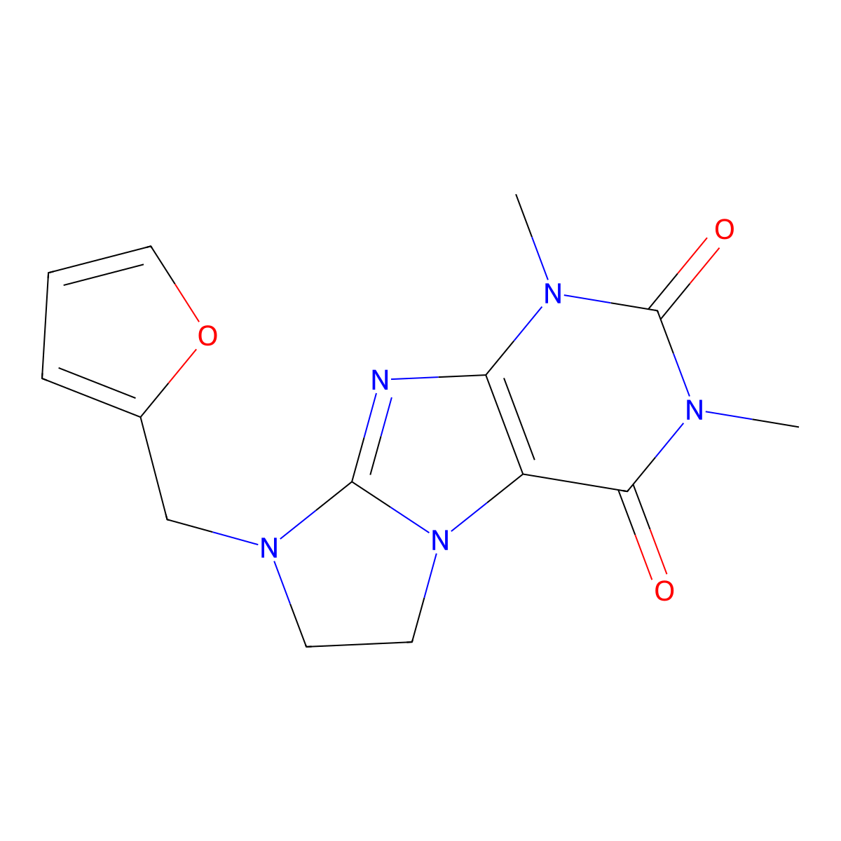8-[(furan-2-yl)methyl]-1,3-dimethyl-1H,2H,3H,4H,6H,7H,8H-imidazo[1,2-g]purine-2,4-dione molecular structure, CAS 1321855-46-2
